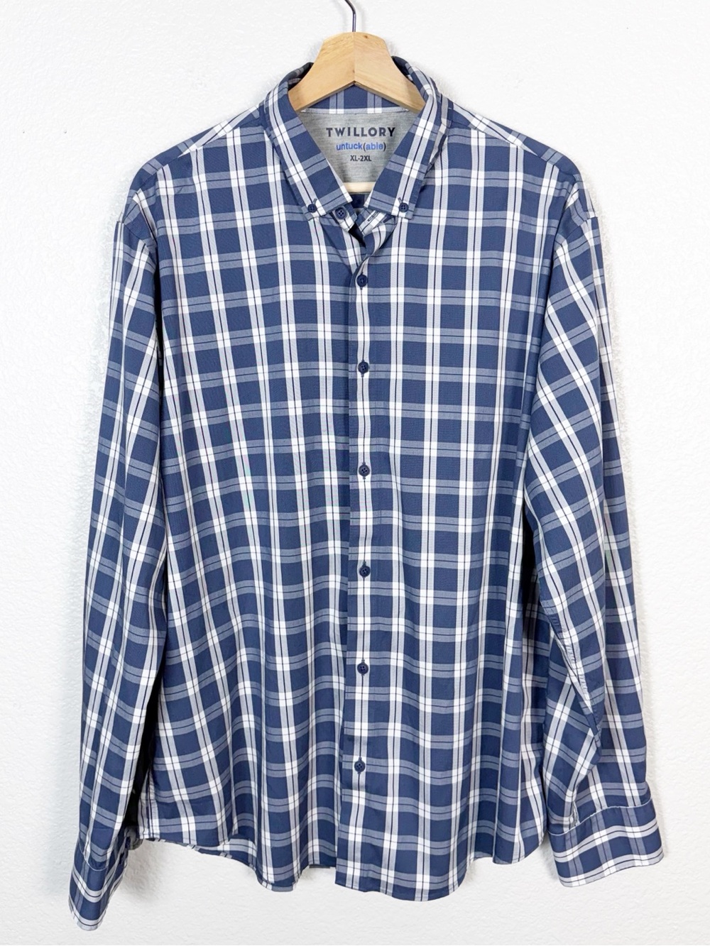 Twillory Untuckable Blue Plaid Performance Button Down Shirt Mens Size XL/2XL